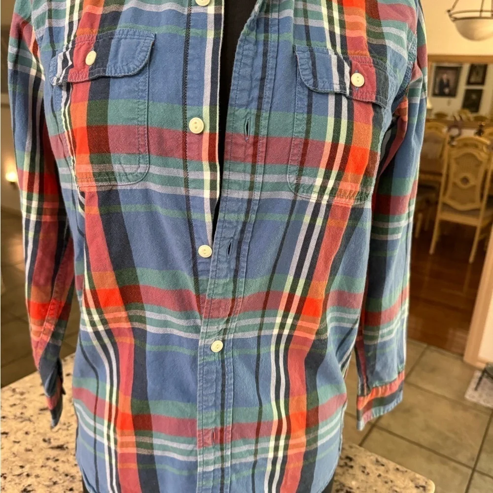 Gap Kids Unisex Long Sleeve Button Up Shirt Set of‎ Two Plaid Red & Blue XXL